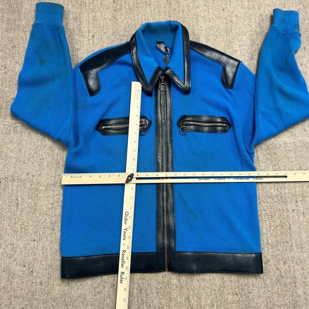 Vintage Superior Zip Up Sweater Mens XL Blue 1970s Inter Vale - Picture 6 of 9